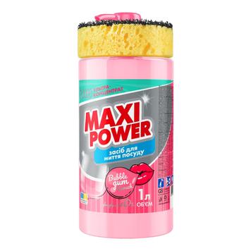 Засіб для миття посуду Maxi Power Бабл гам, 1 л + губка 19957 фото