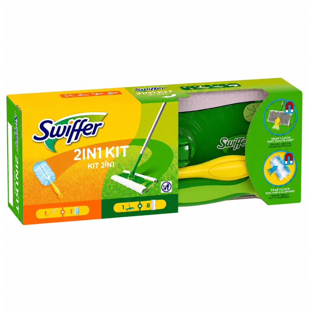Швабра Swiffer 3 in 1 Kit з 8 сухими та 3 вологими серветками + дастер з 1 змінною насадкою 19959 фото