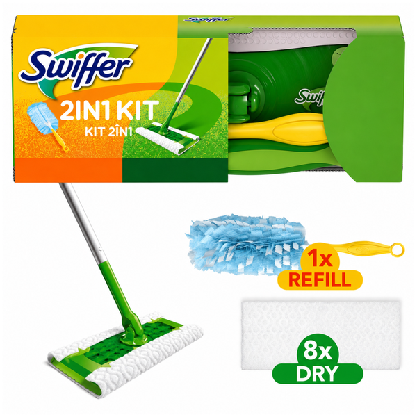 Швабра Swiffer 3 in 1 Kit з 8 сухими та 3 вологими серветками + дастер з 1 змінною насадкою 19959 фото