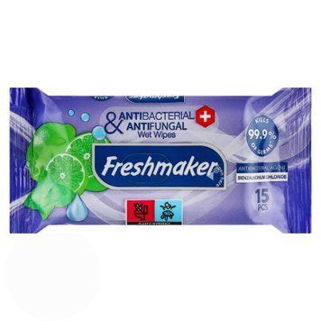 Антибактеріальні вологі серветки Freshmaker "Лайм та м'ята", фіолетові, 15 шт 199895 фото