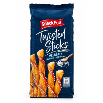 Хлібні палички Snack Fun Twisted Sticks з морською сіллю, 150 г 21128 фото